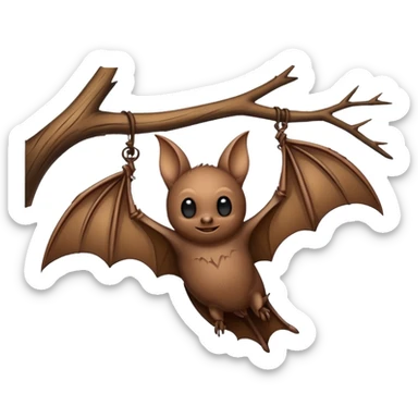 a bat clinging to a branch of wood sticker