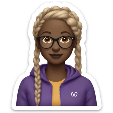 Dark skin black girl with glasses and purple lululemon align jacket, she has black glasses and golden blonde braids with edges  sticker