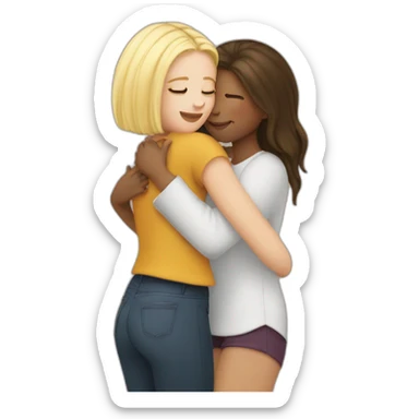 Sister hugs a blonde and a brunette white girls sticker