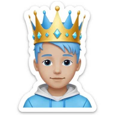 boy neon cyberpunk light blue happy crown white and blue sticker