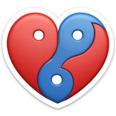 Make a yin yang like heart emoji with the colors being blue and red and no white parts, with two holes and not three sticker