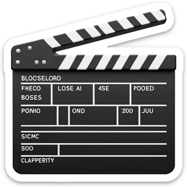 Minimalist closed clapperboard in black and white, straight geometric lines, iOS emoji design with zero unnecessary details sticker