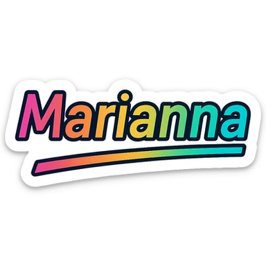 Marianna name in modern colorful gradient font with dark outline, dynamic slanted or partial underline, transparent background, in the style of reference patterns sticker