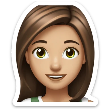 PORTRAIT OF A BRUNETTE GIRL WITH STRAIGHT HAIR WITH COPPER HIGHLIGHTS WITH DARK BRONZE GREEN EYES WITH A PORCELAIN COMPLEXION AND SMILE sticker
