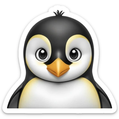 cinematic-cute-emperor-penguin-portrait-emoji,-head-tilted-playfully-and-inquisitively,-with-glossy,-pristine-plumage,-sparkling-eyes-filled-with-curiosity,-simplified-yet-irresistibly-adorable-features, black, large black eyes face sticker