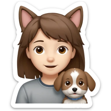 chibi teen with brown hair and her grey dog whos scruffy sticker