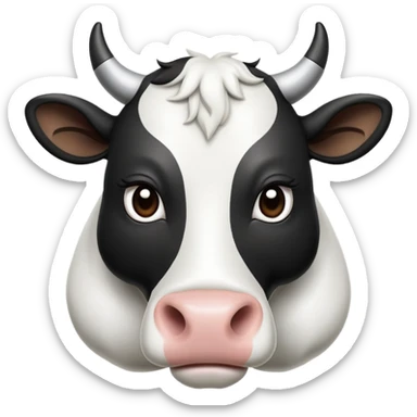 cinematic-noble-black-and-white-cow-portrait-emoji,-poised-and-regal,-with-a-large,-sturdy-build-and-a-beautifully-patterned-hide-of-rich-black-accented-by-crisp-white-patches,-deep-set-soulful-brown-eyes,-simplified-yet-sharp-and-sophisticade sticker