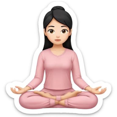 Chica con pelo negro con puntas güeras meditando con blusa rosa palo  sticker