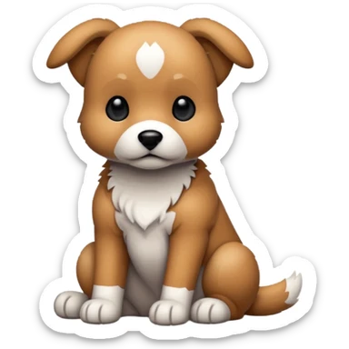A cute pixel art dog sitting in a relaxed pose, rendered in a chunky 32x32 pixel grid style.  The overall style is kawaii pixel art  high contrast black borders, minimal shading, clean blocky pixels, white background. The character looks adorable and cartoonish sticker