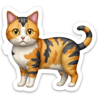 full body colourful calico tabby cat with disproportioned head with an anxious face sticker
