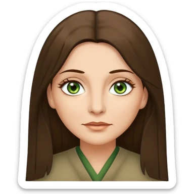 middle age woman with moss green eyes and long straight Ash-brown hair sticker
