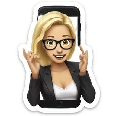 profile jumps out of phone. Blonde woman with black glasses  sticker