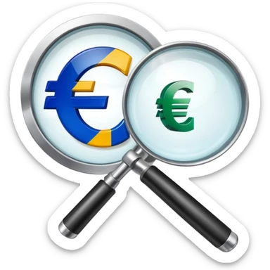 magnifying glass examining euro price chart with € symbol sticker