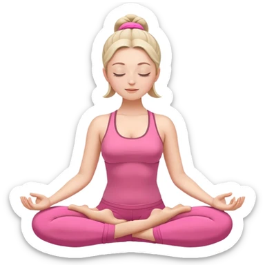 white woman in lotus position meditation yoga pose with closed eyes, relaxed face, wearing pink yoga outfit sticker