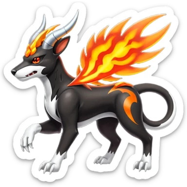 Futuristic volcanic elemental badass cool tough evil Houndoom-Houndour-Genesect-Pokémon-Fakémon-hybrid-creature sticker