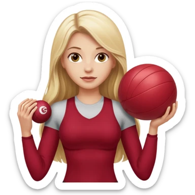 A blonde white Pilates girl in dark red clothes with fitness ball whit long hair  sticker