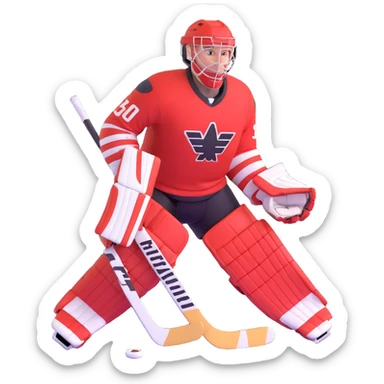 A hockey goalkeeper in red uniform sticker