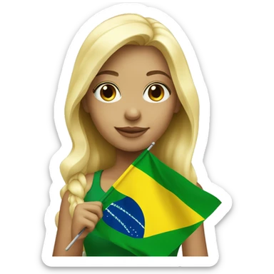 Blond girl holding a brazilian flag  sticker