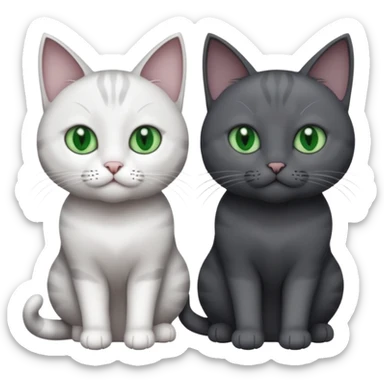 2 different coloured grey cats including one dark grey and white cat and one completely solid dark grey cat with green eyes and only white paws sticker
