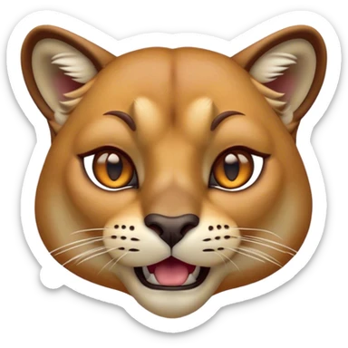 Cinematic Comical Cougar Portrait Emoji, Head tilted dramatically with an exaggeratedly amused expression, featuring a striking tawny Fur with bold dark accents and wide, expressive amber eyes filled with playful disbelief, Simplified yet hilariously expressive features, highly detailed, glowing with a slightly sassy glow, high shine, dramatic yet playful, stylized with an air of cheeky wilderness mischief, bright and endearing, soft glowing outline, capturing the essence of a spirited and over-the-top cougar, so meme-worthy it feels like it could pounce its way into internet fame instantly! sticker