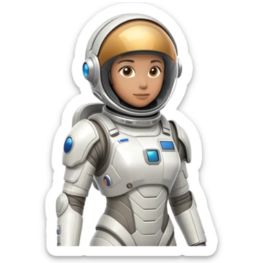 Futuristic astronaut in a high-tech spacesuit, sleek helmet with reflective visor, detailed sci-fi armor, standing pose, science fiction aesthetic sticker