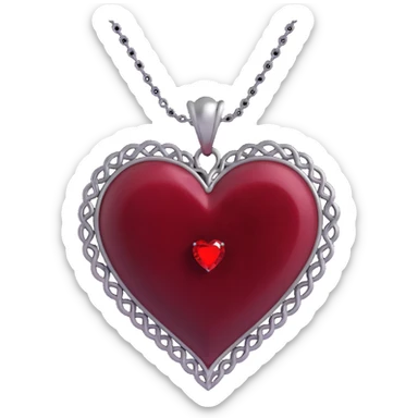 3D emoji gothic heart, black velvet texture, silver chain, blood red gemstone, ornate and dramatic sticker
