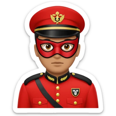 Create a red-uniformed guard with black mask marked by a white square symbol. sticker