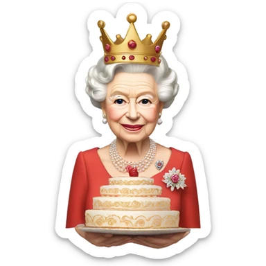 queen elizabeth II with a cake for a crown sticker