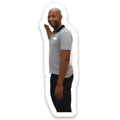 Technician in black polo shirt installing a 43 inch  tv on white exhibition stand sticker