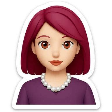 Add a pearl necklace to the girl with burgundy hair in the style of emoji, keeping the emoji style look. sticker