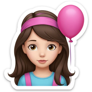 brunette long hair girl with pink baloon and headband sticker