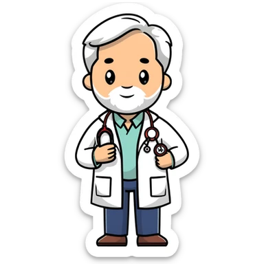 professional mature male doctor around 60 with stethoscope and white coat sticker