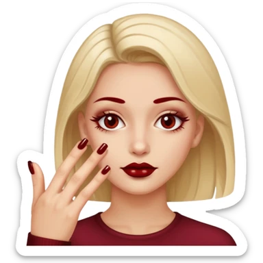 Emoji manucure main beige et nail art sur les ongles de couleur rouge foncé  sticker