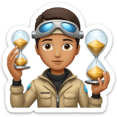 future Explorer with futuristic sandglass sticker