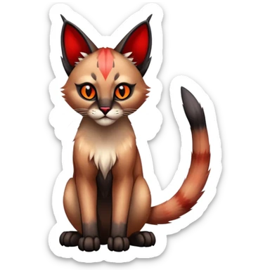 Gothic exotic Red and black and edgy and cute shiny Fantasy-Siamese-Bobcat-Caracal-Lykoi-feline-Fakémon-feline-hybrid (full body) sticker