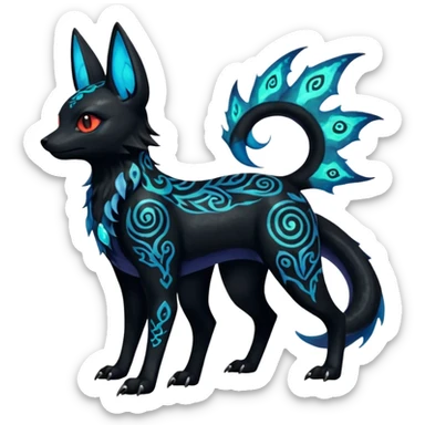 Shiny Fiery Dark Ugly Evil Realisitc Glowing Eldritch Horror Cool Edgy Badass Emo Glorious Demonic Batty Punky Aural Iridescent Fluorescent Bioluminescent Umbreon-Amaura-Salandit-Litten-Flareon-Fakémon-fusion (full body) with intricate pattern markings sticker