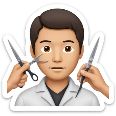 middle age asian man having a hair cut with scissors sticker