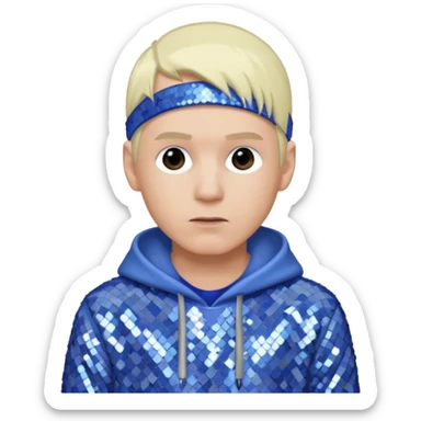 Eminem with platinum blonde hair, periwinkle sequin outfit sticker