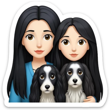 A girl with long black hair walks a black and white Afghan hound sticker