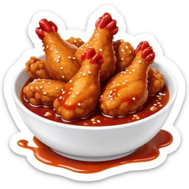 Korean Fried Chicken Cinematic Realistic Korean Fried Chicken Dish Emoji, depicted as bite-sized chicken pieces generously coated in a glossy, spicy sauce, in a bowl. sticker