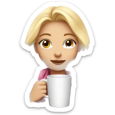 cute blonde girl wrapped in pink plaid blanket drinking coffee sticker