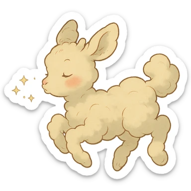 vanilla-colored cloud doe, floating with rosy cheeks and blowing sparkles, ghibli style sticker
