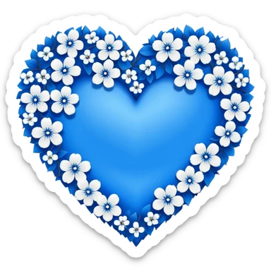 goth  sakura heart, heart made of white sakura petals with blue accents, remove background sticker