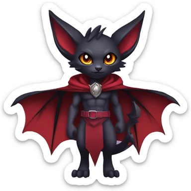  Black Red Purple Chibi Kawaii Edgy Cool Vampiric Demonic Beautiful Noivern-Nargacuga-Litten with big Bat Ears and wearing a cape and collar full body sticker
