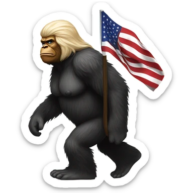 Patriotic Trump Sasquatch walking with Black and White American flag sticker
