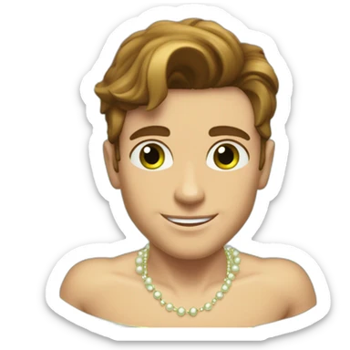 Posh-muscle-boy-brown-hair-green-eyes-pearl-necklace-in-golden-bathtub-legs sticker