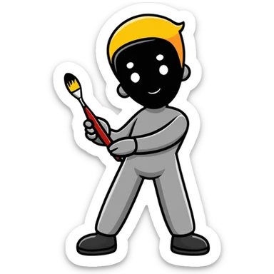 A paintbrush transforming into a metallic human silhouette, symbol of artistic identity sticker