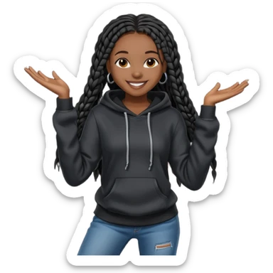 African American girl dark skin with long black box braids wearing plain black hoodie wearing skinny jeans dancing sticker