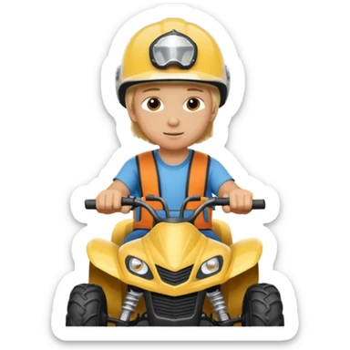 Please make a young blonde boy riding a four wheeler sticker