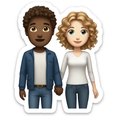 white male with brown curly hair and brown eyes holding hands with a white female with dark brown hair and blue eyes  sticker